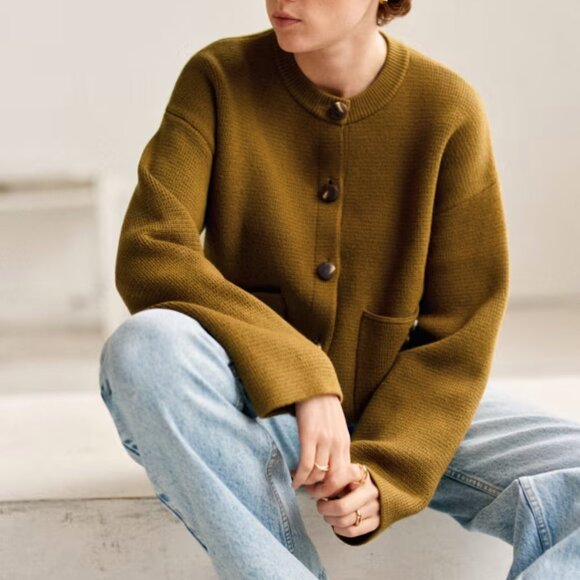 Sezane Valerio Jacket. Merino Wool Knit Sweater. Olive Green. Size XS - Picture 1 of 7